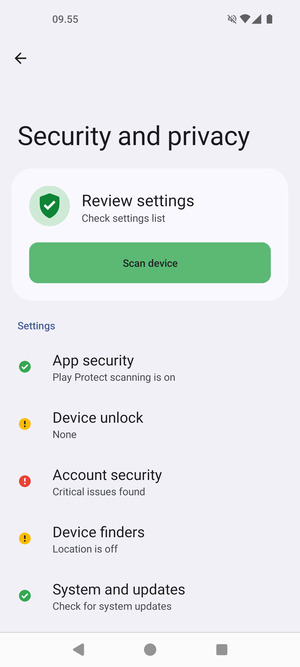 To activate your screen lock, return to the Security and privacy menu and select Device unlock