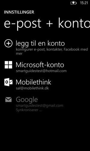 Dine kontakter fra Google vil synkroniseres til din Lumia