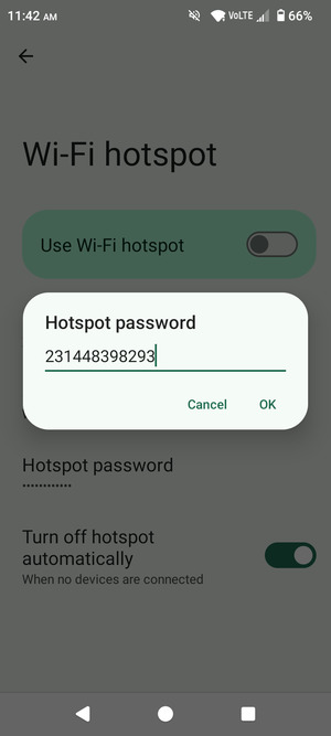 Enter a Wi-Fi hotspot password of at least 8 characters and select OK