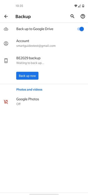 Return to the Backup menu and select Account