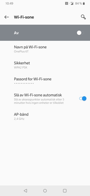 Velg Passord for Wi-Fi-sone