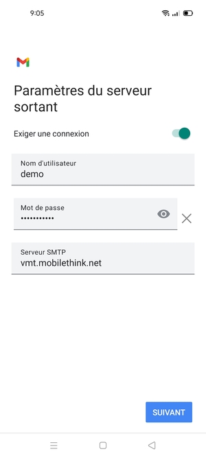 Entrez l'adresse du serveur Sortant