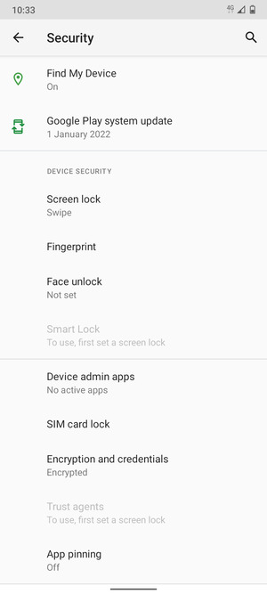 Scroll to and select SIM card lock