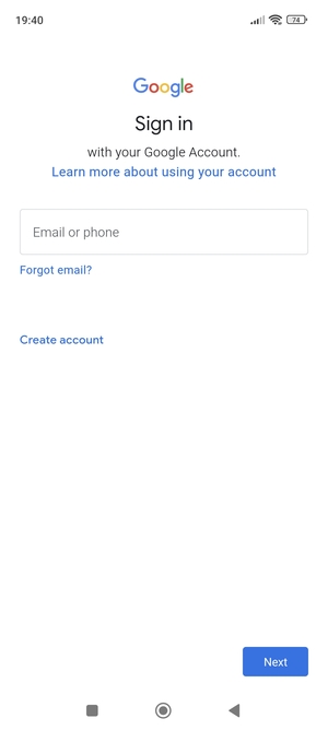 Enter your Gmail address and select Next