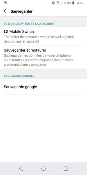 Sélectionnez Sauvegarde google