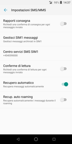 Seleziona Centro servizi SMS SIM