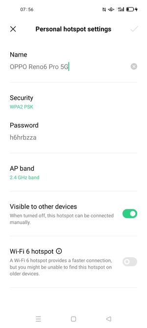 Enter a Wi-Fi hotspot password of at least 8 characters and select OK