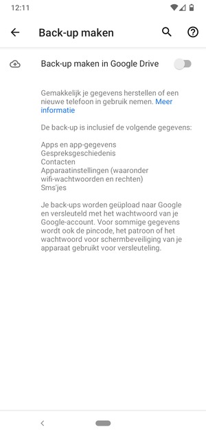 Schakel Back-up maken op Google Drive in