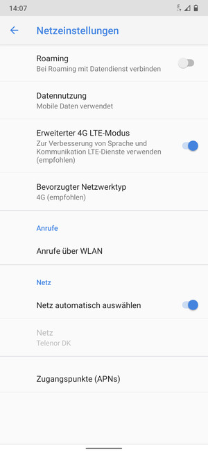 Wählen Sie Bevorzugter Netzwerktyp