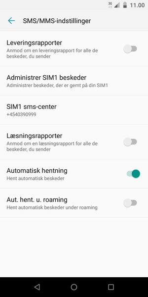 Vælg SIM sms-center