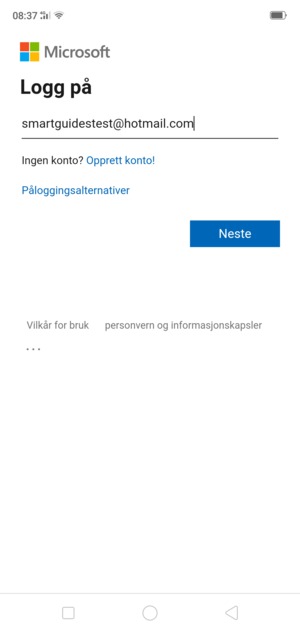 Skriv inn e-postadresse og velg Neste