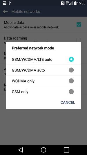 Select GSM only to enable 2G and GSM/WCDMA auto to enable 3G