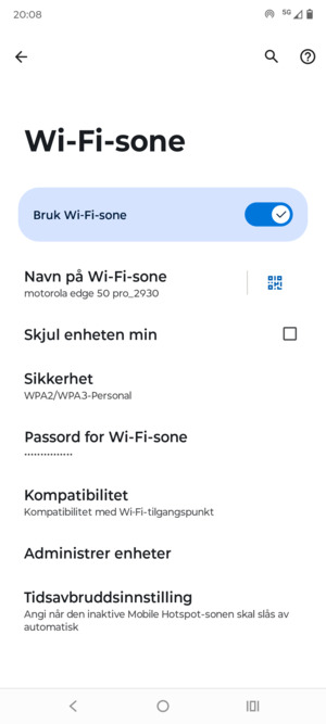 Telefonen din er konfigurert for bruk som et modem