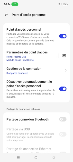 Votre téléphone est maintenant configuré pour être utilisé comme modem