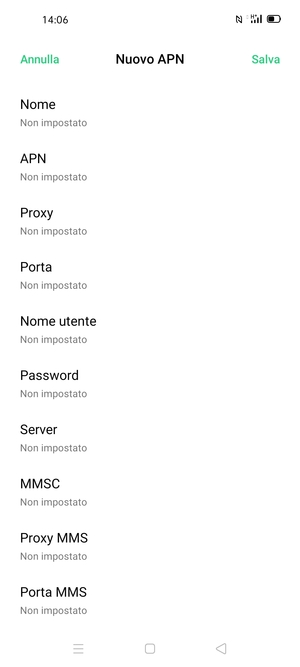 Inserisci le informazioni di Internet