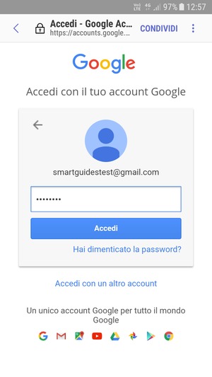 Inserisci la tua password di Gmail e seleziona Accedi