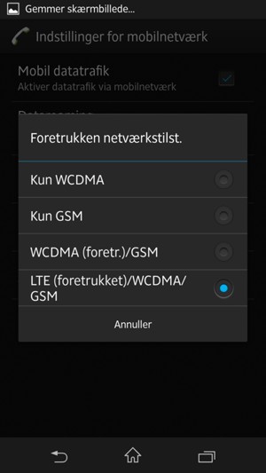 Vælg Kun GSM for at aktivere 2G og WCDMA (foretr.)/GSM for at aktivere 3G