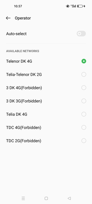 Select a network operator from the list