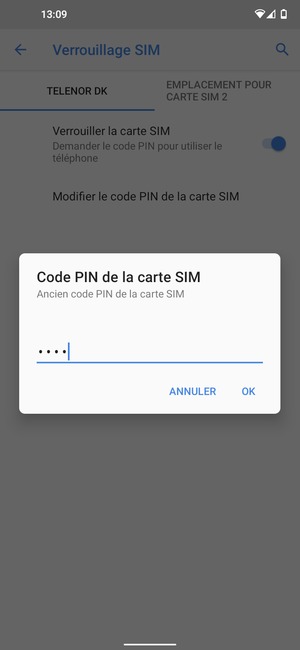 Saisissez Ancien code PIN de la carte SIM et sélectionnez OK