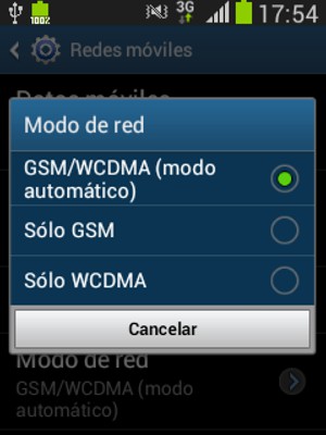 Seleccione Sólo GSM para habilitar 2G y GSM/WCDMA (modo automático) para habilitar 3G