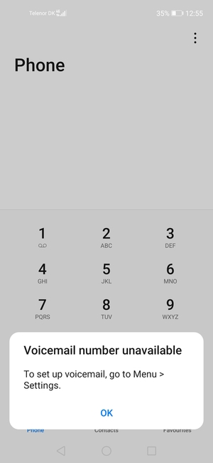 If your voicemail is not set up, select OK