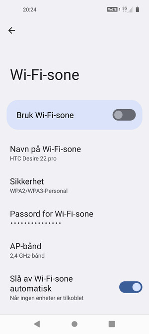 Velg Passord for Wi-Fi-sone