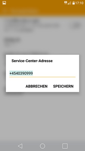 Geben Sie die Service-Center-Adresse Nummer ein und wählen Sie SPEICHERN
