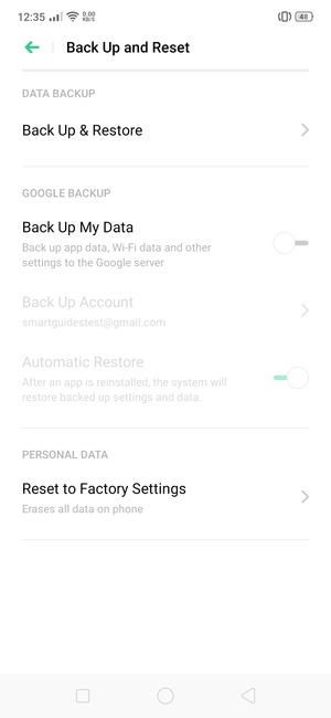 Turn on Back Up My Data