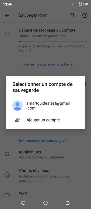 Sélectionnez votre compte de sauvegarde