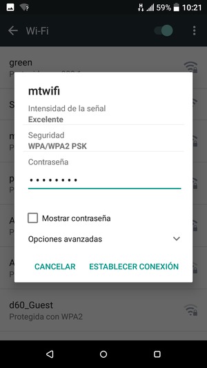Introduzca la contraseña de Wi-Fi y seleccione ESTABLECER CONEXIÓN