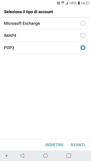 Seleziona IMAP4 o POP3 e poi AVANTI