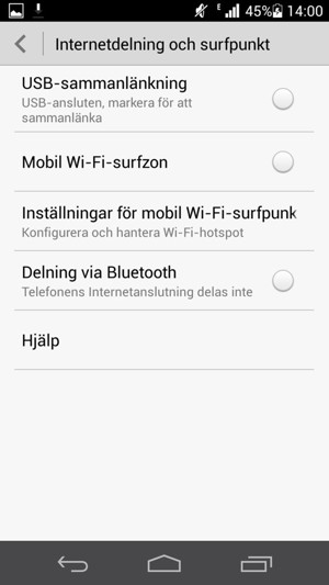 Välj Inställningar för mobil Wi-Fi-surfpunkt