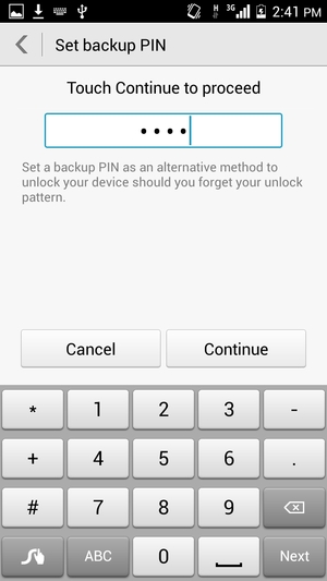 Enter a Backup PIN and select Continue