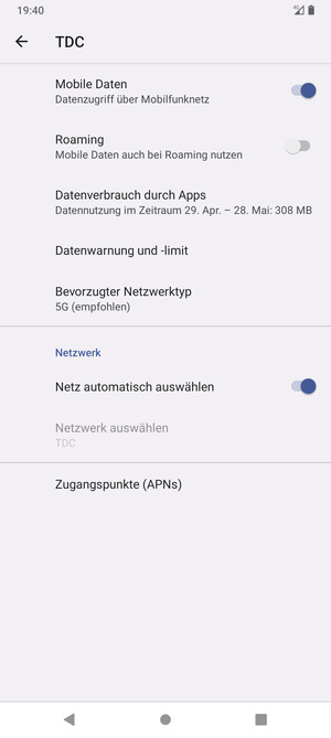 Schalten Sie Netz automatisch auswählen aus