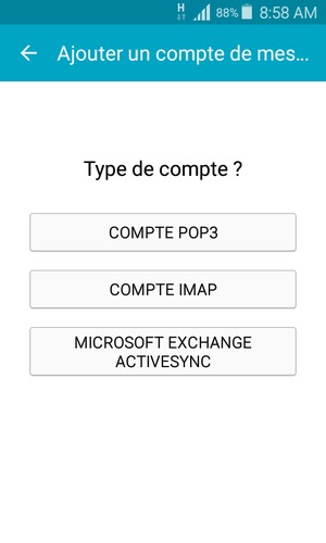 Sélectionnez COMPTE POP3 ou COMPTE IMAP