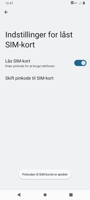 Din Pinkode til SIM-kort er nu ændret