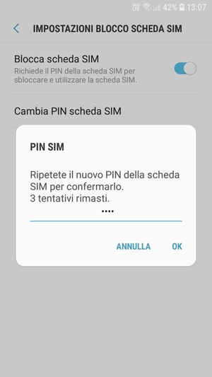 Conferma il nuovo PIN della scheda SIM e seleziona OK