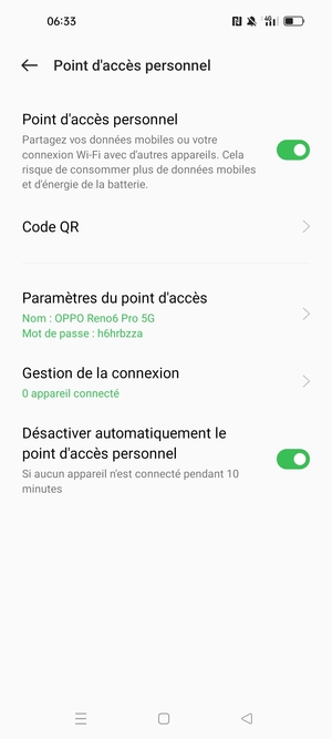 Votre téléphone est maintenant configuré pour être utilisé comme modem