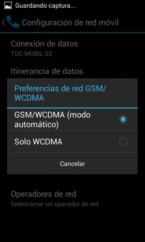 Seleccione Solo WCDMA para habilitar 3G y GSM/WCDMA (modo automático) para habilitar 2G/3G