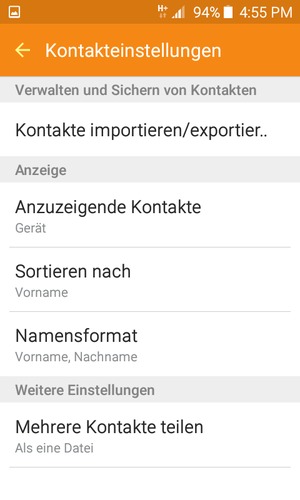 Wählen Sie Kontakte importieren/exportieren