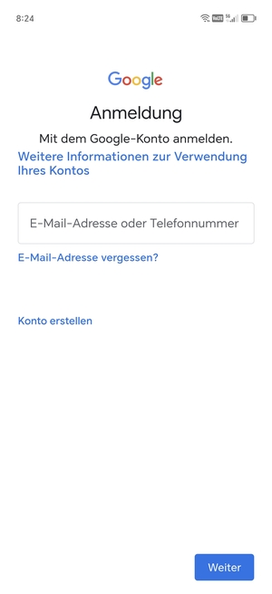 Geben Sie Ihre Gmail Adresse ein und wählen Sie Weiter