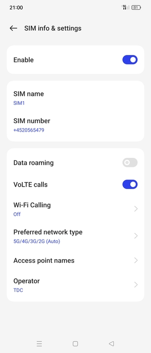 Select Preferred network type