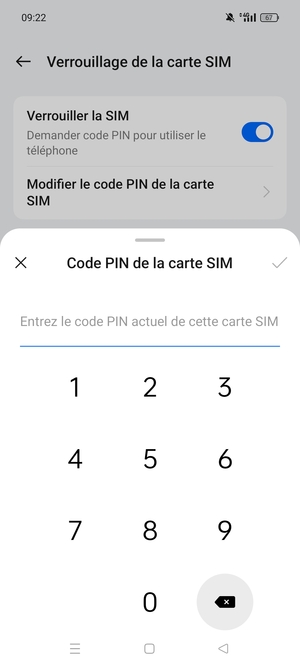 Saisissez Code PIN actuel de la carte SIM et sélectionnez OK