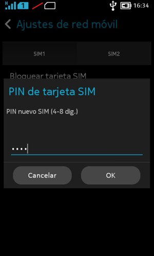 Introduzca su PIN nuevo SIM y seleccione OK