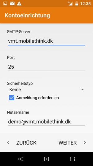 Geben Sie die Server-Adresse für ausgehende Post ein