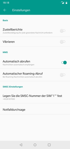 Wählen Sie Legen Sie die SMSC-Nummer der SIM fest