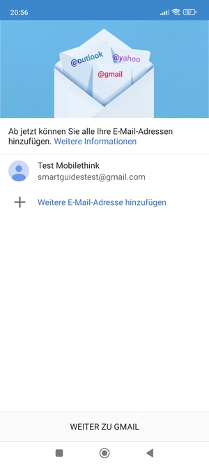 Wählen Sie WEITER ZU GMAIL