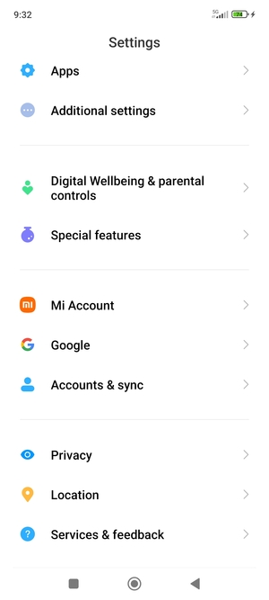 Return to the Settings menu and select Accounts & sync