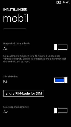 Velg endre PIN-kode for SIM