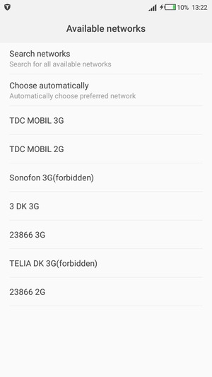 Select a network operator from the list